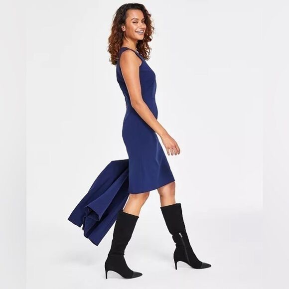 LE SUIT Collarless Dress Suit, navy blue size 6 new, women’s dress - Picture 2 of 9